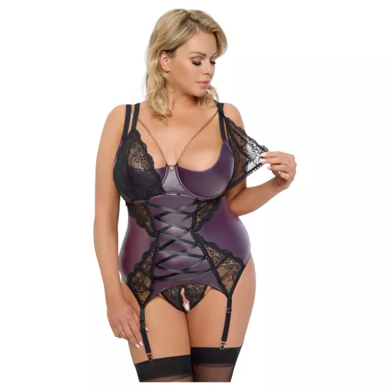 Cottelli Curves - Lace-Up Lingerie Set (Purple) - 90D/XL