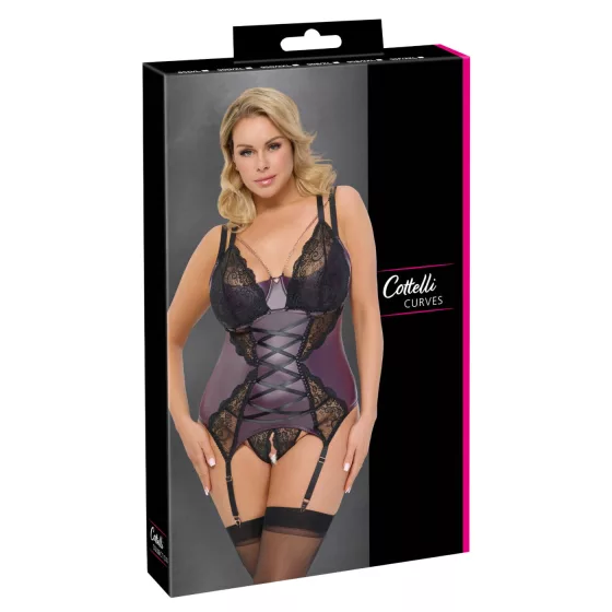 Cottelli Curves - Lace-Up Lingerie Set (Purple) - 90E/XL