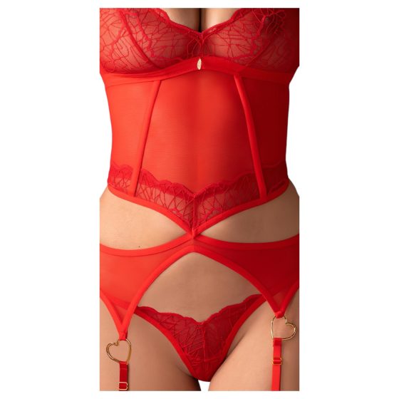 Obsessive Cupide Desire - Sheer Lace Top Set (Red) - L/XL