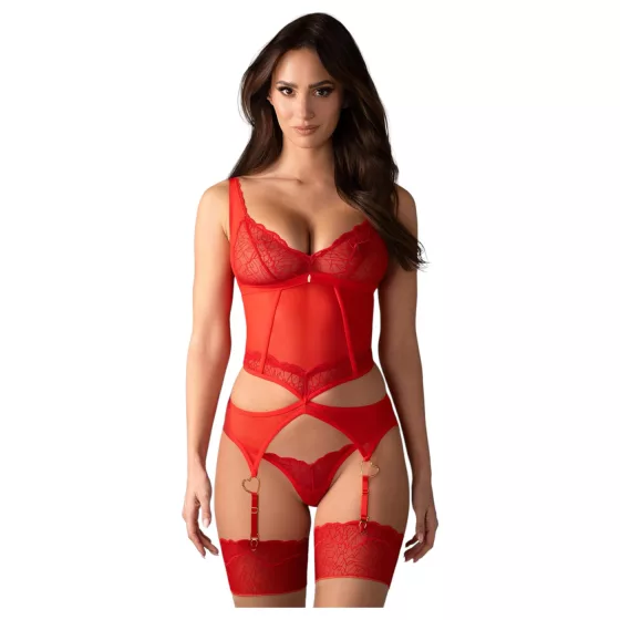 Obsessive Cupide Desire - Sheer Lace Top Set (Red) - XXL/XXXL