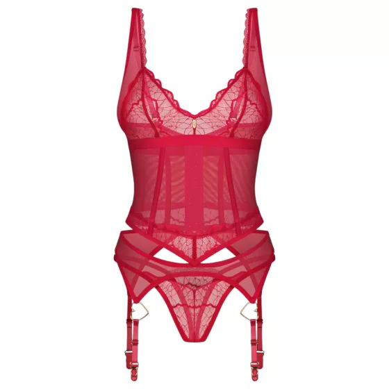 Obsessive Cupide Desire - Sheer Lace Top Set (Red) - XXL/XXXL