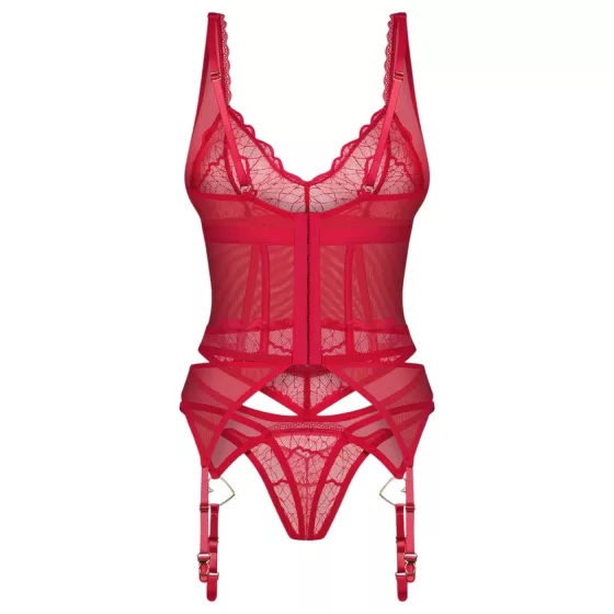 Obsessive Cupide Desire - Sheer Lace Top Set (Red) - XXL/XXXL