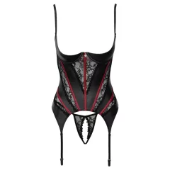 Cottelli - suspender corset and open thong set (black)