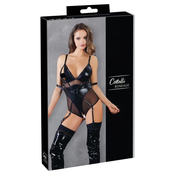 Cottelli Bondage - Shiny Black Bodysuit with Cuffs