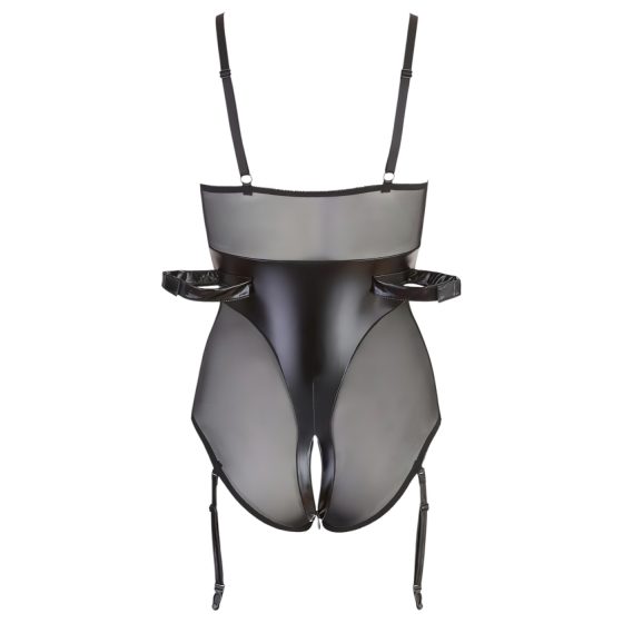 Cottelli Bondage - Shiny Black Bodysuit with Cuffs