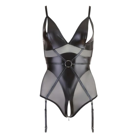 Cottelli Bondage - Shiny Black Bodysuit with Cuffs - XL