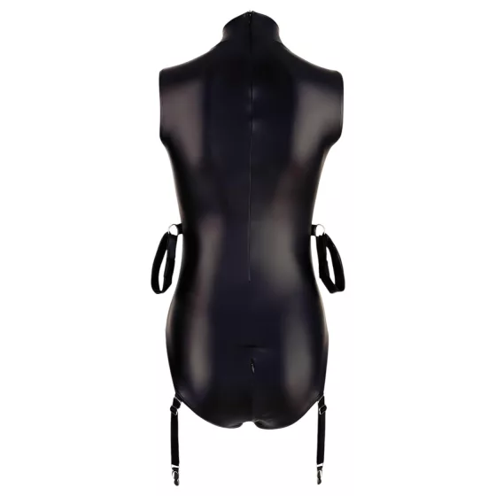 Cottelli Bondage - Shiny Sleeveless Bodysuit with Cuffs (Black) - L