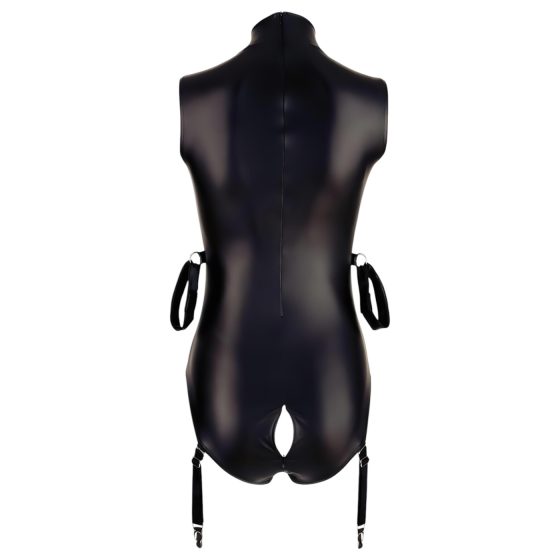 Cottelli Bondage - Shiny Sleeveless Bodysuit with Cuffs (Black) - XL