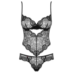 Obsessive Alluria - Floral Lace Bodysuit (Black) - L/XL