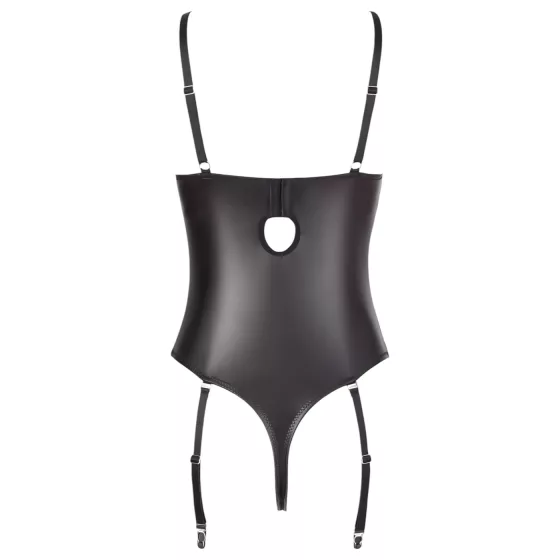 Abierta Fina - Sparkling Strap-Lace Open Bodysuit (Black)