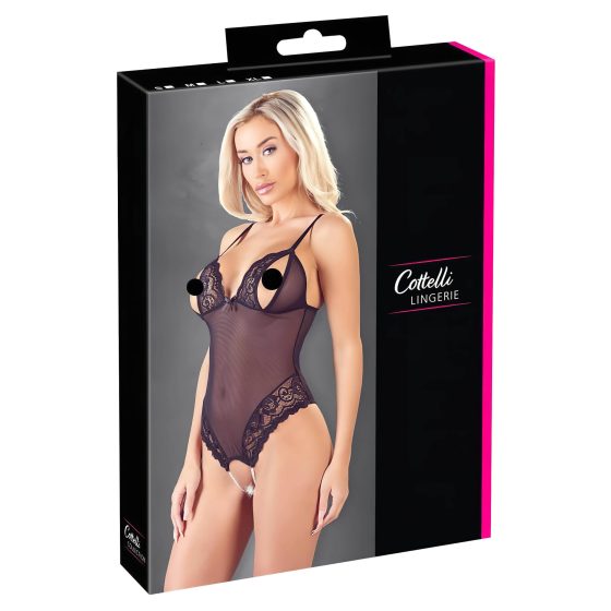 Cottelli - Lacy, Beaded Open Body (Black)