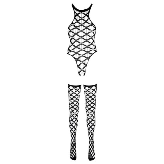 NO:XQSE - Black Wavy Body & Thigh-High Set (S-L)