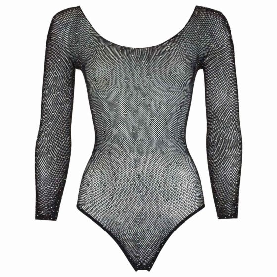 NO:XQSE - Long-Sleeve, Glitter Mesh Bodysuit - Black (S-L)