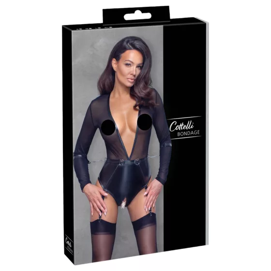 Cottelli - long-sleeved open body with cuffs (black)