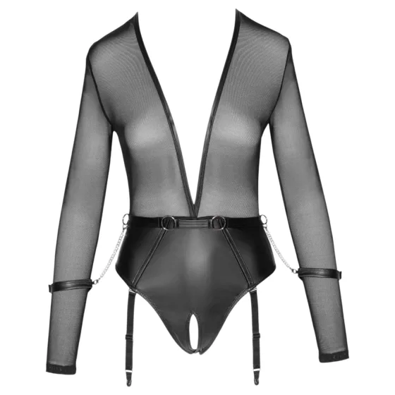 Cottelli - long-sleeved open body with cuffs (black)