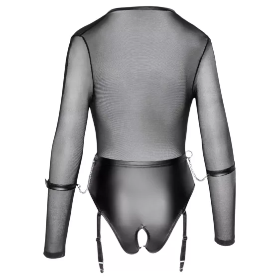 Cottelli - long-sleeved open body with cuffs (black) - L