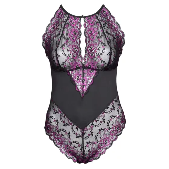 Cottelli Plus Size - Floral Bodysuit (Black-Purple) - 2XL