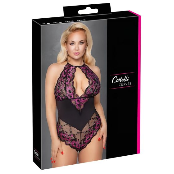 Cottelli Plus Size - Floral Bodysuit (Black-Purple) - 3XL