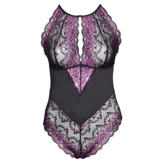 Cottelli Plus Size - Floral Bodysuit (Black-Purple) - 4XL