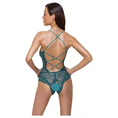 Cottelli - lace-up, lace, open crotch bodysuit (green)