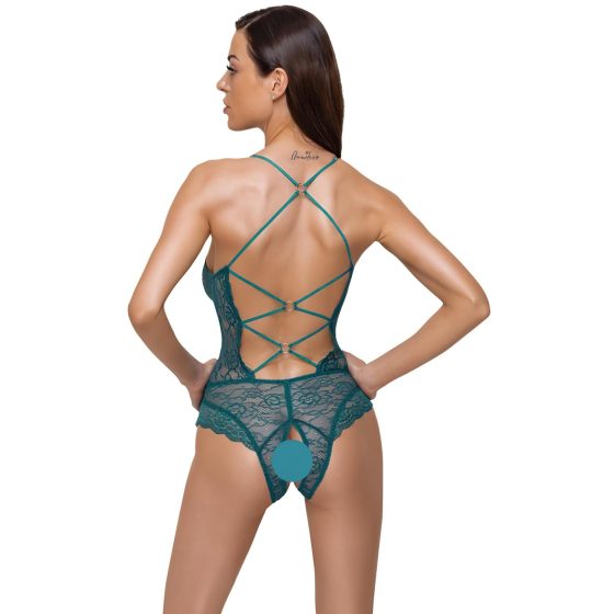 Cottelli - Lace-Up Open Bodysuit (Green) - M