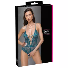 Cottelli - lace-up, lace, open crotch bodysuit (green) - XL