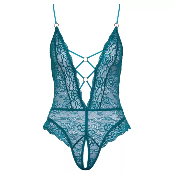 Cottelli - lace-up, lace, open crotch bodysuit (green) - XL