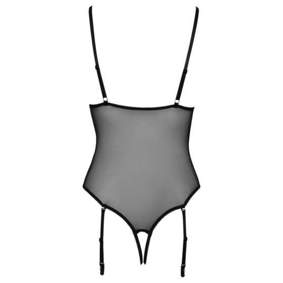 Cottelli - Lace Open-Back Black Bodysuit with Garter - L