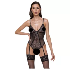Cottelli - Lace Open-Back Black Bodysuit with Garter - XL