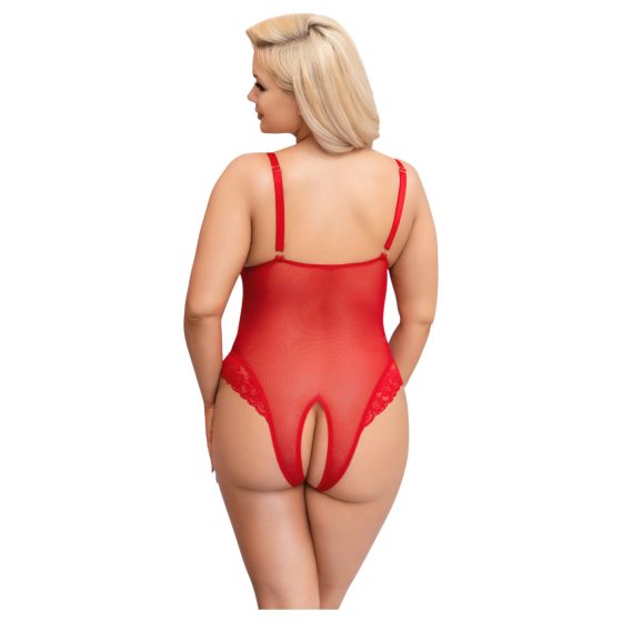 Cottelli Curves - Sheer Lace Bodysuit (Red)