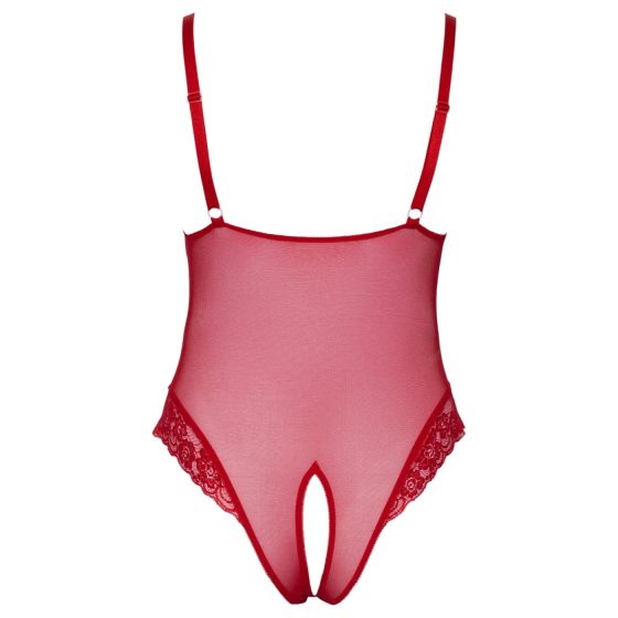 Cottelli Curves - Sheer Lace Bodysuit (Red)