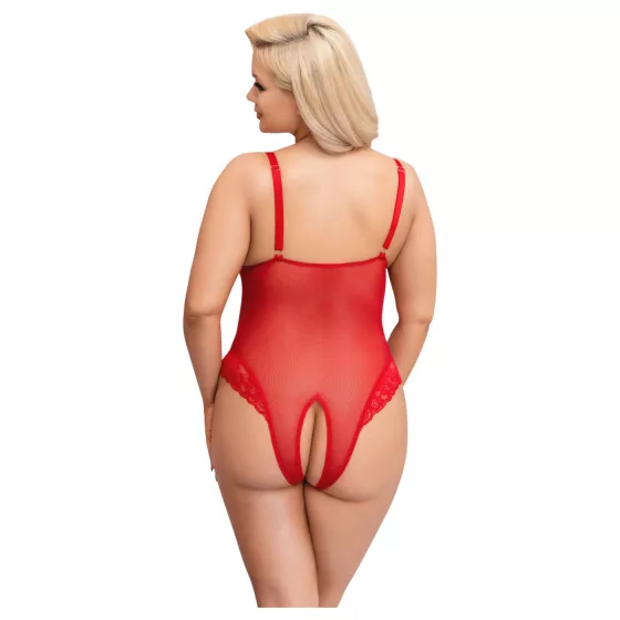 Cottelli Curves - Sheer Lace Bodysuit (Red) - 2XL