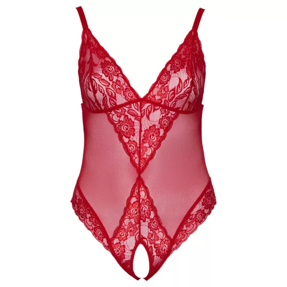 Cottelli Curves - Sheer Lace Bodysuit (Red) - 3XL