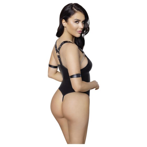 Cottelli Bondage - Shiny Black Open-Front Ringed Bodysuit - M