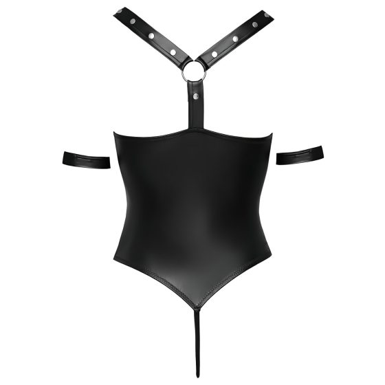 Cottelli Bondage - Shiny Black Open-Front Ringed Bodysuit - L