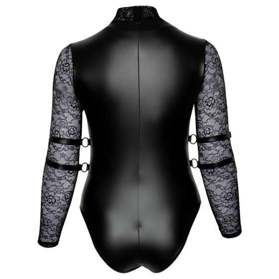 / Cottelli Bondage Plus Size - Lace Sleeve Bodysuit (Black)