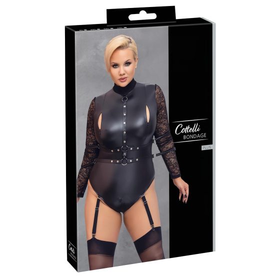 / Cottelli Bondage Plus Size - Lace Sleeve Bodysuit (Black)