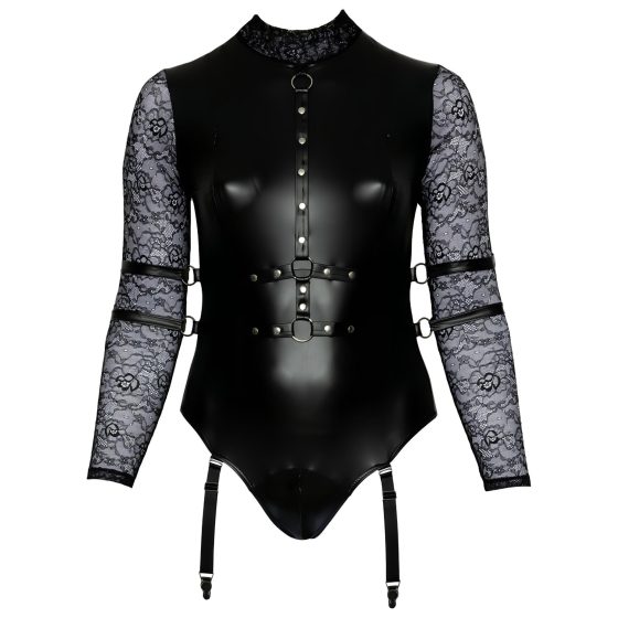/ Cottelli Bondage Plus Size - Lace Sleeve Bodysuit (Black)