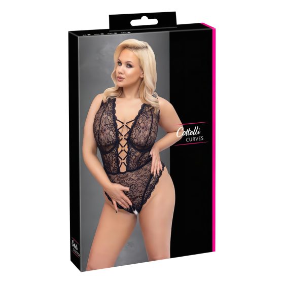 Cottelli Curves Plus Size - Sheer Patterned Bodysuit (Black)