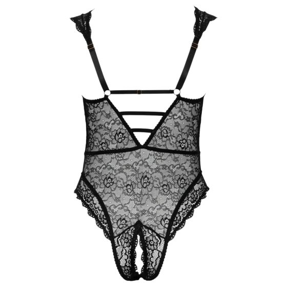 Cottelli Curves Plus Size - Sheer Patterned Bodysuit (Black)