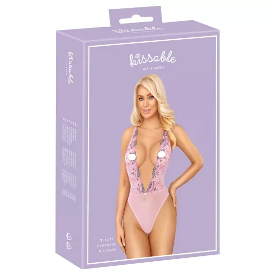 Kissable - Pink Bodysuit with Rose Embroidery