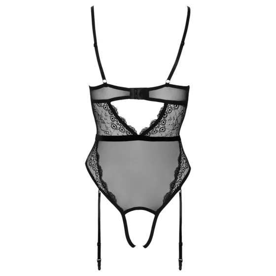 Cottelli - Open Strappy Bodysuit with Garter (Black) - L