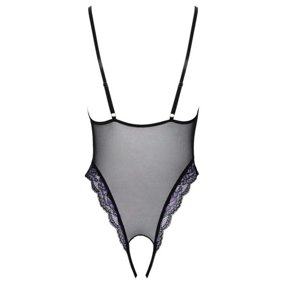Cottelli - Embroidered Lace Bodysuit, Black & Purple (Open Design)