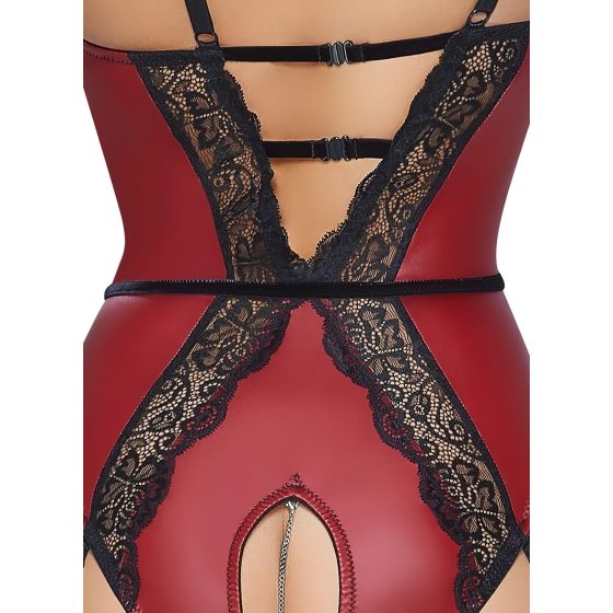 Abierta Fina - Open Bodysuit with Garter (Black-Red)