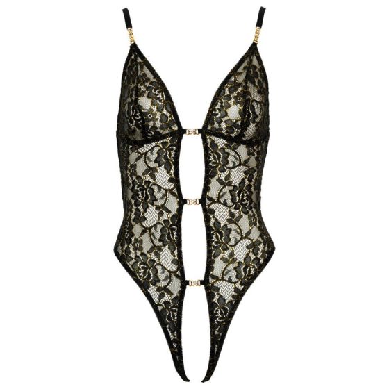 Abierta Fina - Open Lace Body with Stones (Black-Gold)