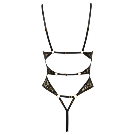 Abierta Fina - Open Lace Bodysuit with Rhinestones (Black)
