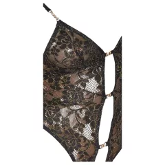   Abierta Fina - Open Lace Bodysuit with Rhinestones (Black) - XL