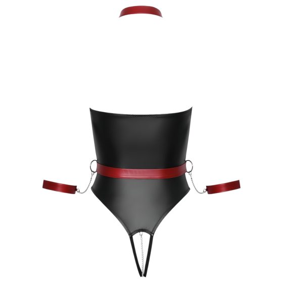 Cottelli Bondage - Shiny Black Bodysuit & Cuffs