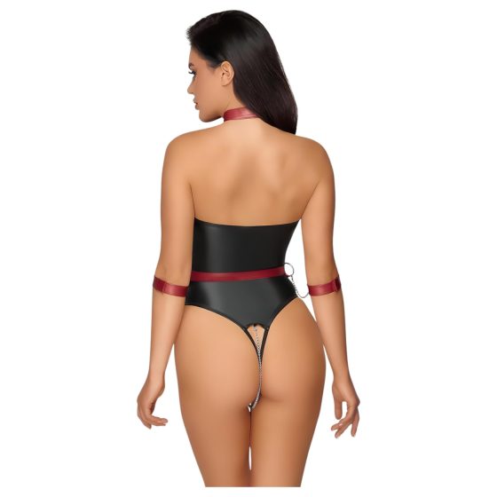 Cottelli Bondage - Shiny Black Bodysuit & Cuffs