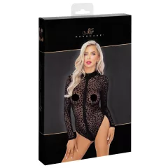 / Noir - Leopard Print Long-Sleeve Bodysuit (Black)